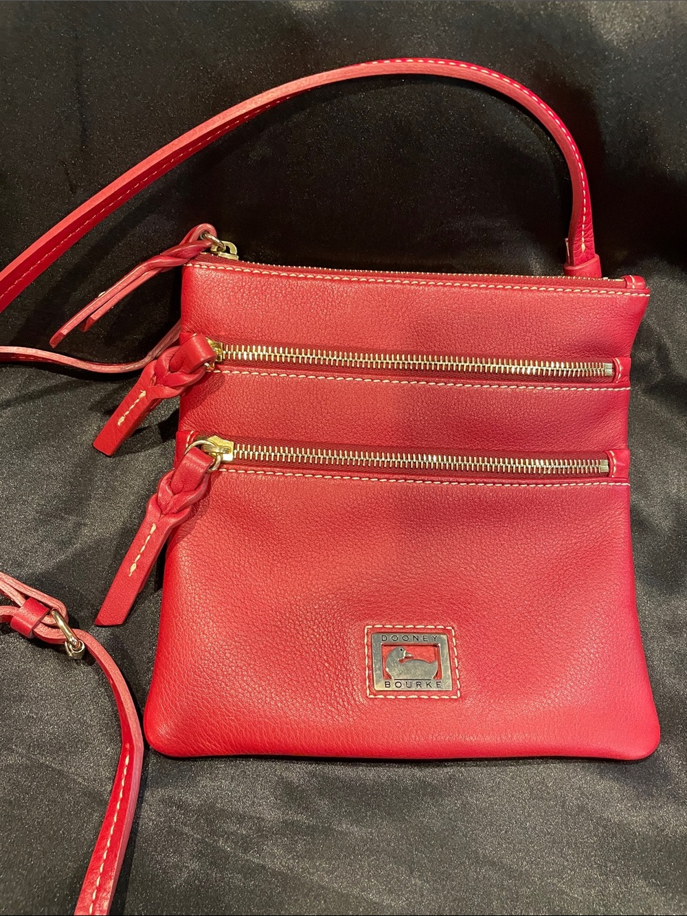 Dooney & Bourke Red Pebble Leather Double-Zip Crossbody